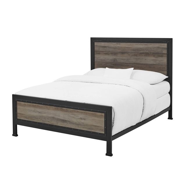 Queen Industrial Wood & Metal Bed : Rustic Panel Frame - Saracina Home