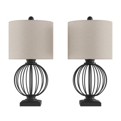 2pc Wrought Iron Open Cage Orb Table Lamps: Energy-Efficient LED, Bedroom Accent - Trademark Global