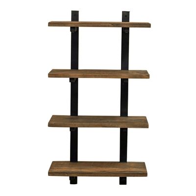 36 Pomona 4-Shelf Metal and Solid Wood Bath Wall Shelf Natural - Alaterre Furniture: Lacquered Finish, Open Storage Organizer