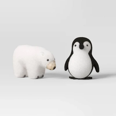 2pc Felted Wool Penguin and Polar Bear Christmas Animal Figurine Set - Wondershop