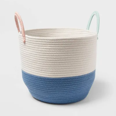 Large Color Block Coiled Rope Kids Storage Basket Blue/White - Pillowfort