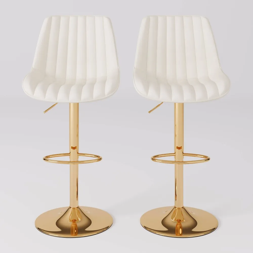 Corliving Set of 2 Arwen Adjustable Swivel Barstools with Gold Base White -  CorLiving | The Market Place