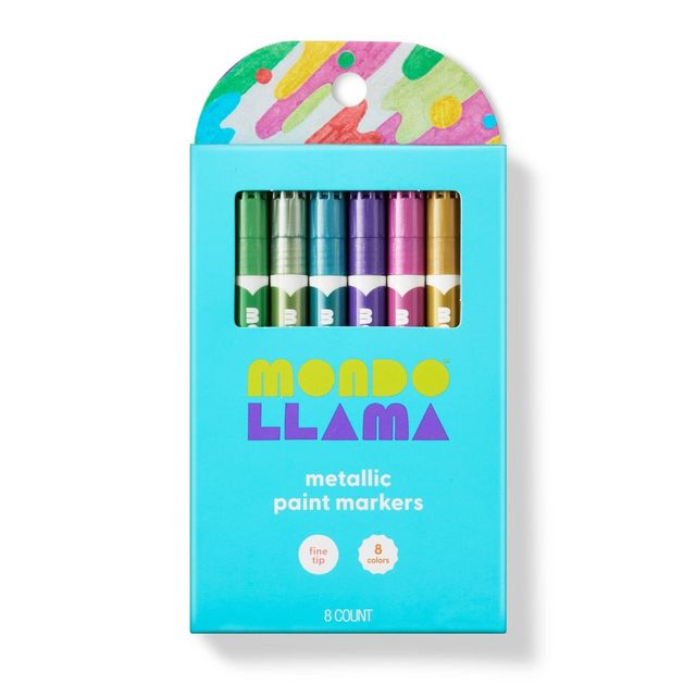 8ct Paint Markers Fine Tip Metallic - Mondo Llama: Glitter & Acrylic Paint Pens, 0.5mm, Multicolored, Adult Use