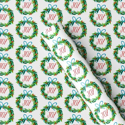 50 sq ft Joy Wreath Christmas Gift Wrap White - Wondershop