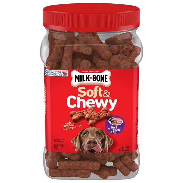 Milk-Bone Beef Soft & Chewy Filet Mignon Canister Dog Treats -25oz