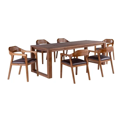 7pc Rasmus Extendable Dining Table Set with Armchairs Chestnut - Boraam: Acacia Wood, Faux Leather Chairs