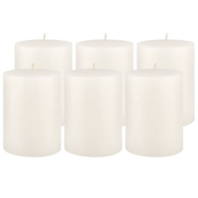 3x4 6pk Unscented Flat top Smooth Pillar Candles White - Stonebriar Collection: Extended Burn Time, Smokeless Cotton Wick