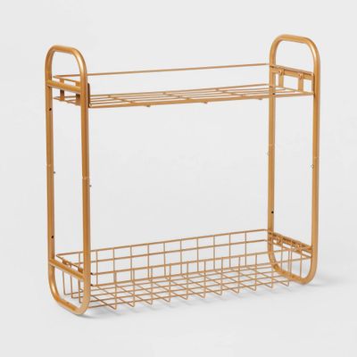 On The Wall 2 Tier Shelving Rack Metallic Gold - Room Essentials: Powder-Coated Steel, Universal Storage Cabinet