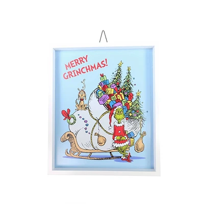 14x14 Dr. Seuss The Grinch with Sleigh Merry Grinchmas Framed Christmas Wall Dcor