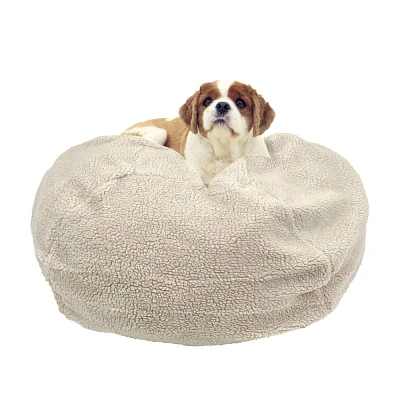 Carolina Pet Company Faux Shearling Puff Ball Dog Bed - L - Natural