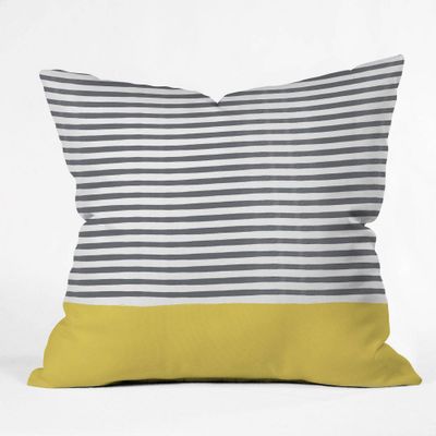 18x18 Hello Twiggs Watercolor Stripes Square Throw Pillow Mustard - Deny Designs: Indoor Polyester Fill, Modern Decor