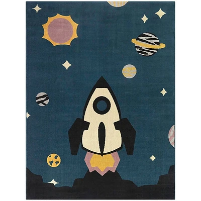 Balta Rugs 44x6 Kids Aldrin Space Launch Blue: Rectangle, Fade & Stain-Resistant, Indoor, Low Pile, OEKO-TEX Certified