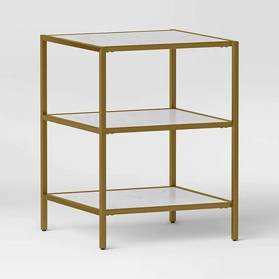 Faux Marble and Metal Accent Table Gold - Threshold: Brushed Gold Frame, 3-Tier Square Display