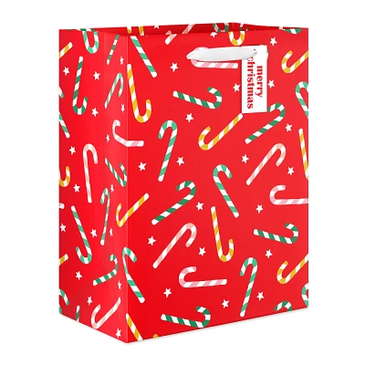 L Christmas Gift Bag Candy Canes on Red