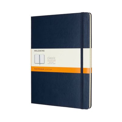 Moleskine Ruled Notebook XL Hard Cover Sapphire Blue: Journal with Elastic Closure, Pocket & Ribbon Marker, 192 Pages