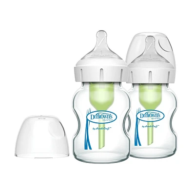 Dr. Browns  Anti-Colic Options+ Wide-Neck Glass Baby Bottle with Level 1 Slow Flow Nipple - 0m+