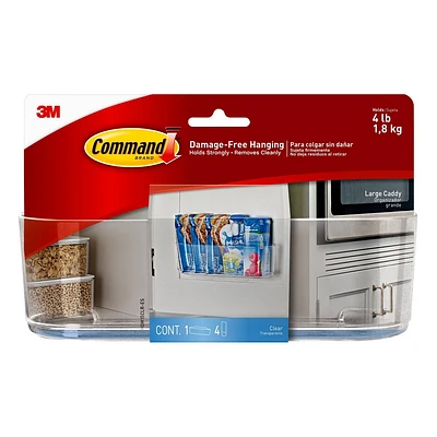 Command Large Sized Caddy with Strips: Clear Plastic Wall Organizer, Universal Storage, Command Strip Shelf, 4lb Capacity