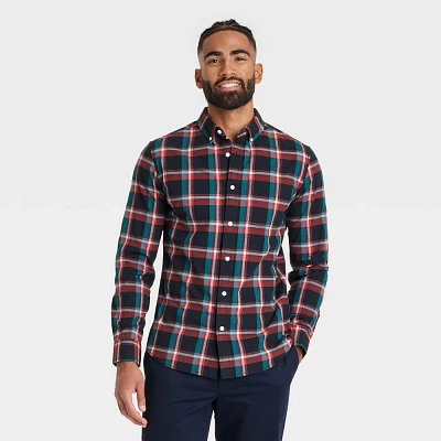 Men Long Sleeve Plaid Poplin Shirt