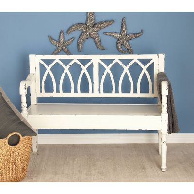 Farmhouse Wood Sitting Bench  - Olivia & May: Rectangular Entryway Bench, No Back, Solid Wood