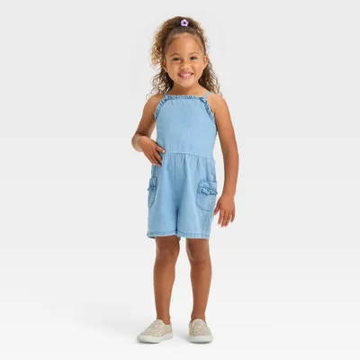 Toddler Girls Chambray Denim Romper - Cat & Jack Blue