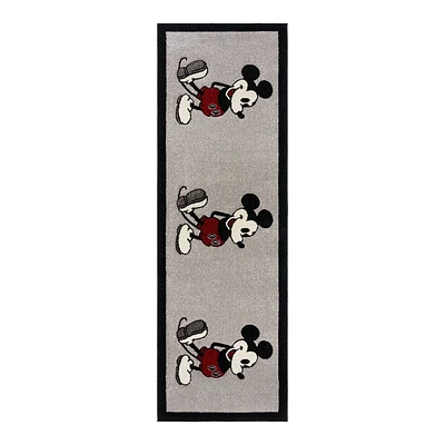 Disney Mickey Mouse Classic Pose with Border Indoor Kids Area Rug Runner Gray/Ivory/Red