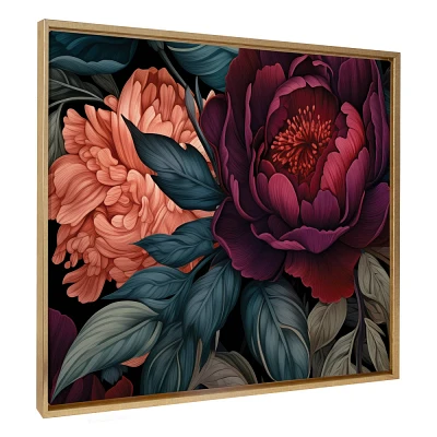 Kate & Laurel All Things Decor 31.5x41.5 Sylvie Dark Academia Floral in Rich Jewel Tones Framed by The Creative Bunch Studio Gold