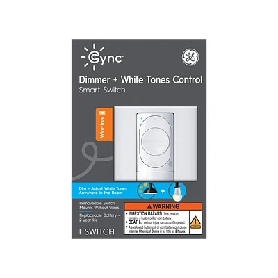 GE Cync Smart Wire-Free Dimmer Light Switch with White Tones Control