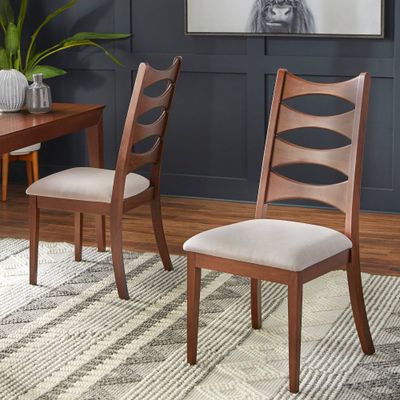 Lifestorey Set of 2 Lydon Dining Chair Walnut: Mid-Century Modern, Rubberwood Frame, Linen Upholstery