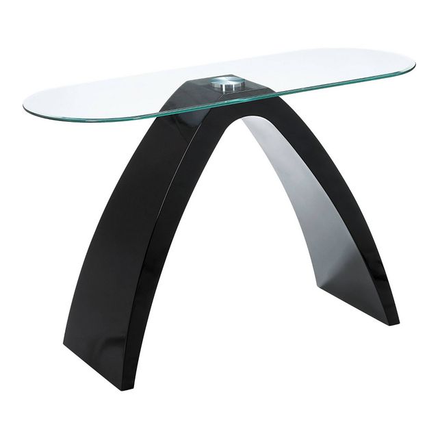 miBasics Gummerton Glass Top Sofa Table : Modern Entryway Furniture, Oval Shape, Curved Wood Legs