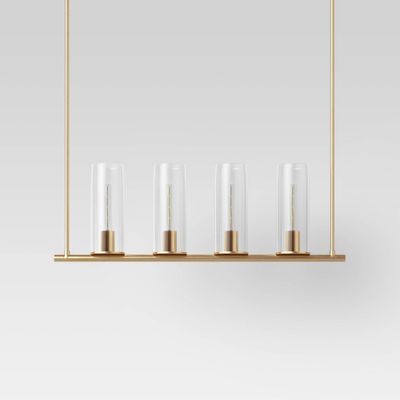 Lyndon Linear Chandelier Brass - Threshold: 4-Light, Glass Cylinder Shades, Metal Body, ETL Listed