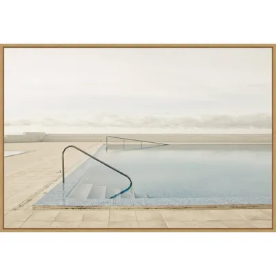 33 x 23 Off Season Swimming Pool by Robert Steinkopff Framed Canvas Wall Art Print - Amanti Art: Modern Lithograph, Textured Look