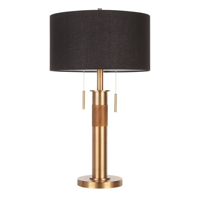 LumiSource Trophy 27dustrial Table Lamp Antique Brass with Black Linen Shade