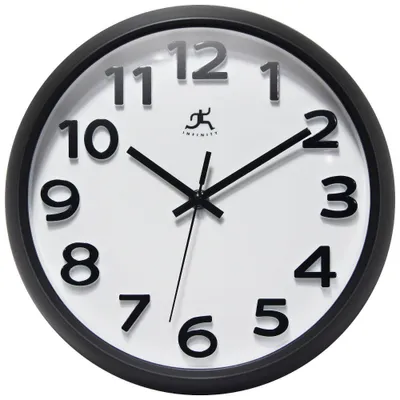 10.75 Raised Numeral Wall Clock Black - Infinity Instruments: Modern Analog, Silent, Indoor Use