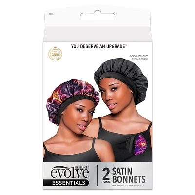 Evolve Products Satin Hair Bonnets - Purple  - 2pk