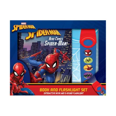 Marvel Spider-Man: Here Comes Spider-Man! Book and 5-Sound Flashlight Set - by Pi Kids (Mixed Media Product)