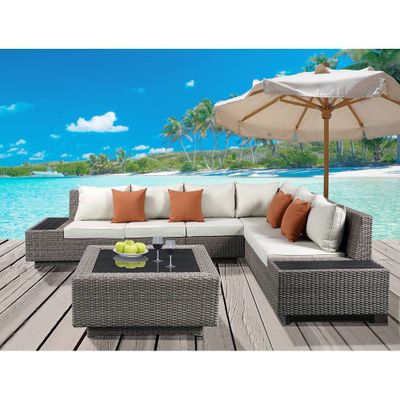 33 Salena Coffee Table Beige Fabric/Gray Wicker - Acme Furniture: Outdoor Square Aluminum Frame