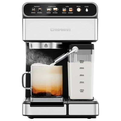 Chefman Barista Pro Espresso Maker Stainless Steel Finish: 1350W Electric Coffee Machine, Dishwasher-Safe Parts, 1.8L Capacity