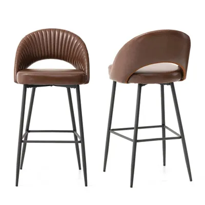 Glitzhome Set of 2 Modern Quilted Leatherette Bar Stools with Metal Tapered Legs : Upholstered, 30.25 Seat Height