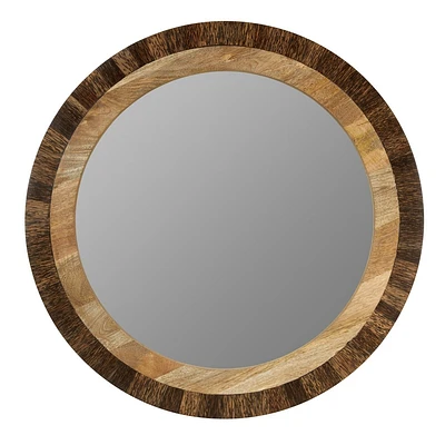 River of Goods 32 Claire Wood and Glass Wall Mirror: Modern Round, No Assembly, Mango Frame