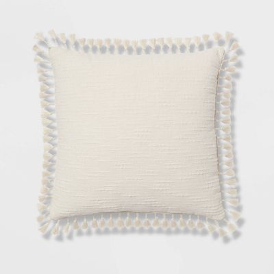 Euro Textured Slub Tassel Decorative Throw Pillow Natural - Threshold