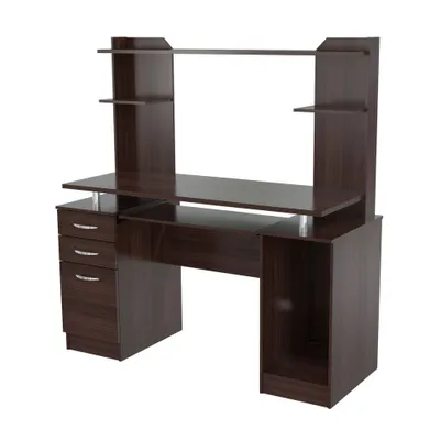 Computer Work Center with 2 Drawers and Hutch Espresso - Inval