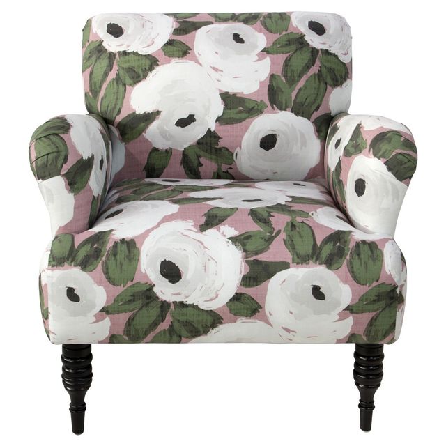 Skyline Furniture Ezra Accent Chair: Overstuffed, Carved Wood Legs, Floral, Linen/Cotton Blend