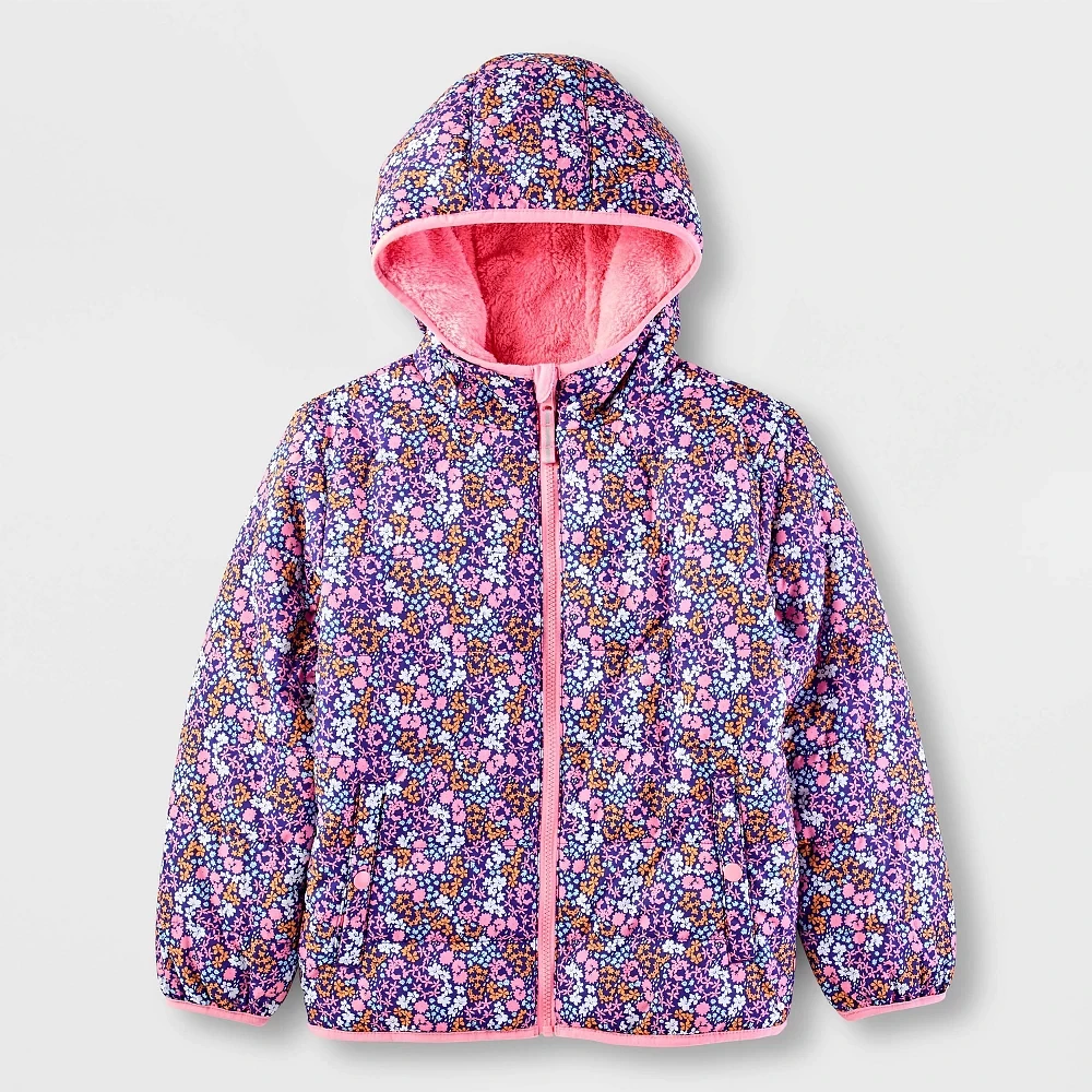 Kid Floral Printed Reverible Puffer Jacket