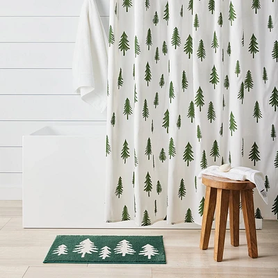 Christmas Forest Trees Shower Curtain White - Wondershop