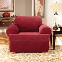 2pc Stretch Pique T Cushion Chair Slipcovers Garnet - Sure Fit: Polyester & Spandex, Machine Washable, Indoor Use