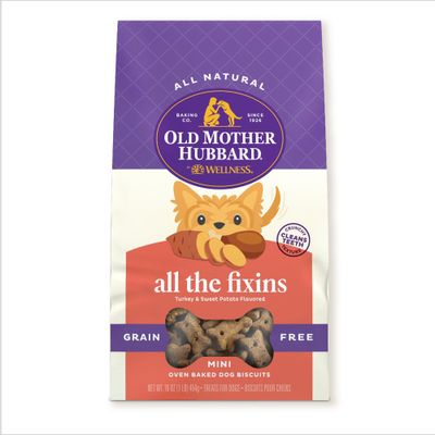 Old Mother Hubbard by Wellness Grain Free All The Fixins Biscuits Mini oven Oven Baked with Turkey and Sweet Potato Dog Treats  16oz