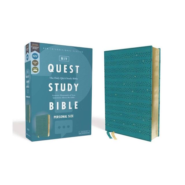 Niv, Quest Study Bible, Personal Size, Leathersoft, Teal, Comfort Print - by Zondervan (Leather Bound)