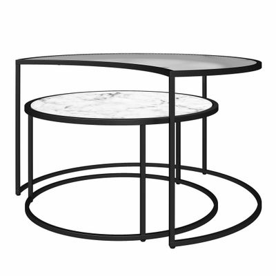 Moon Phases Nesting Coffee Tables White Marble/Glass - Mr. Kate: Crescent & Circular Design, Space-Saving