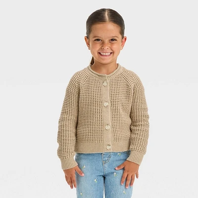 Toddler Girl Crop Waffle Stitch Cardigan