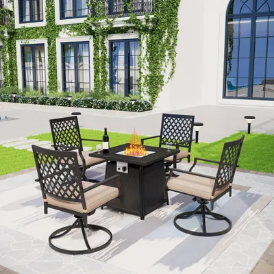 5pc Outdoor Conversation Set with Swivel Chairs & 28 Square Propane Fire Table - Captiva Designs